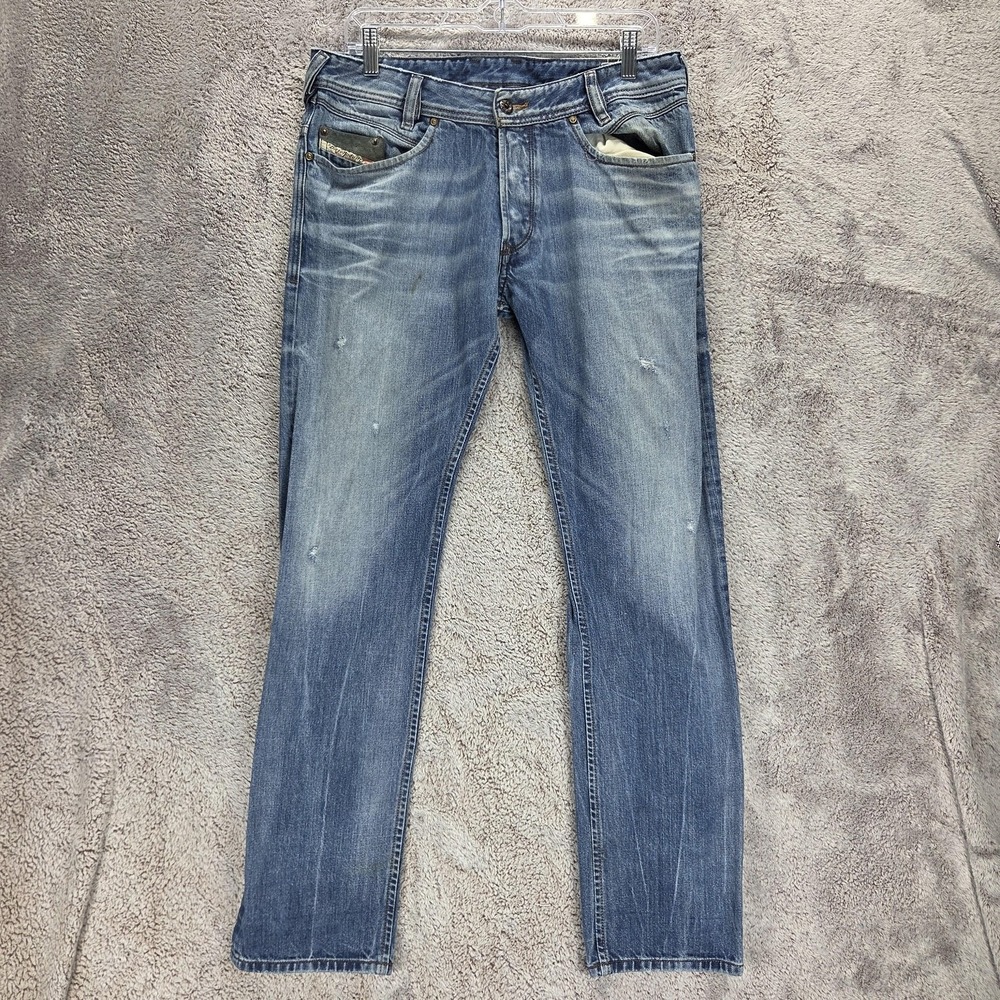Diesel Jeans Mens 31x32 Blue Iakop Regular Slim Tapered Altered Hem 0805Q